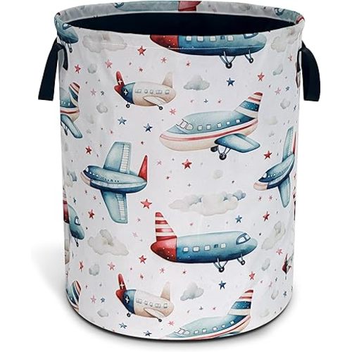 Airplane Laundry Basket Oxford Cloth Aircraft Cartoon Laundry Hamper With Handle Foldable Portable Clothes Storage Basket 18.9 X 16.5 In Storage Bag For Laundry Room/Bathroom/Bedroom/Dormitories