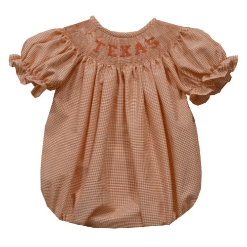 Texas Smocked Rust Gingham Short Sleeve Girls BubbleTexas Smocked Rust Gingham Short Sleeve Girls Bubble