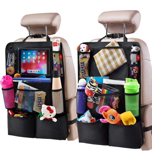 Helteko Backseat Car Organizer with 9 Storage Pockets, 600D Polyester, 25 in x 19 in, 2 Pack, Black