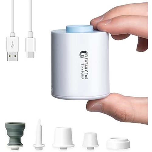FLEXTAILGEAR Tiny and Portable Air Pump Ultra-Mini Pump with 1300mAh Battery USB Rechargeable to Inflate Deflate for Pool Floats, Air Bed, Air Mattress Swimming Ring, Vacuum Storage Bags (Blue)
