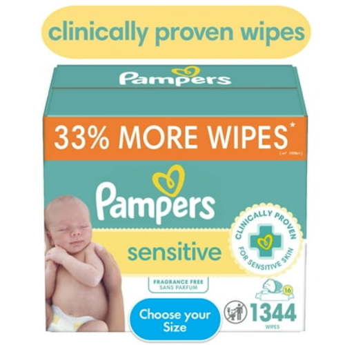 Pampers Sensitive Baby Wipes Unscented, 16 Pack, 1344 Total Count (Select for More Options)