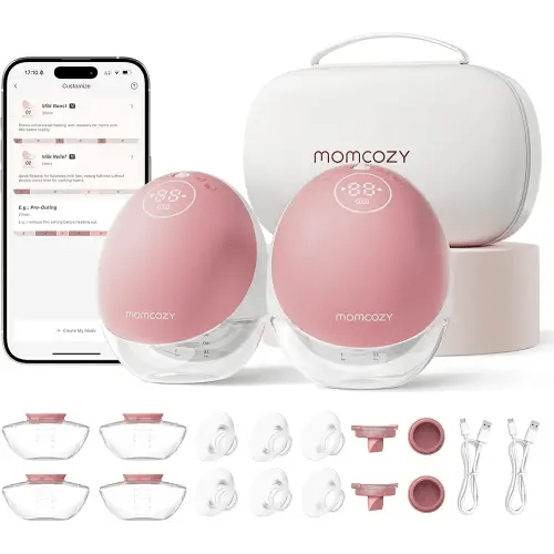 Momcozy Breast Pump Hands Free Upgraded Mobile Flow | M9, App Discreet Control with Personalized Multi-Modes & 15 Levels, Wearable Breast Pump 24mm, 2 Pack Cozy Red