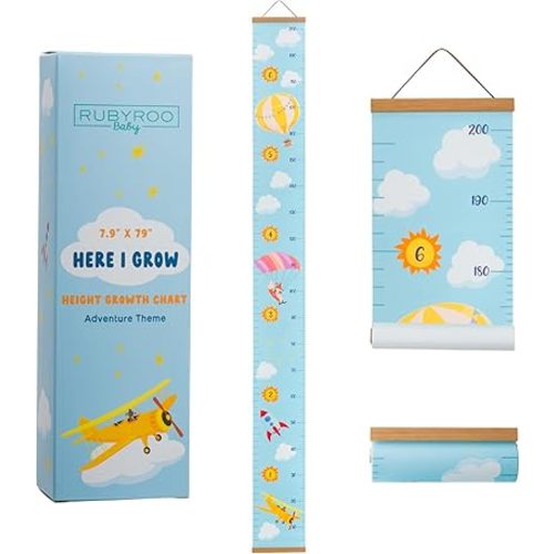 RubyRoo Baby Growth Chart - Growth Chart for Kids - Nursery or Toddler Room Wall Decor for Boy - Removable Roll Up Canvas Children Height Measure Chart with Wood Frame - 7.9" x 79" Adventure Theme