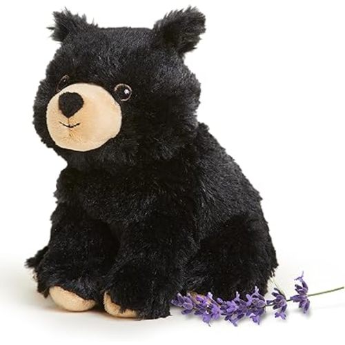 warmies Junior Microwavable & Weighted Stuffed Animals, Black Bear - Heated Stuffed Animal Plushie for Warmth & Comfort - Cute Soft Plush Toys for Adults & Children (Boys, Girls, Babies & Toddlers)