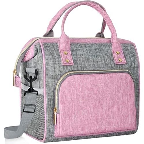 IDEATECH Insulated Lunch Box for Women, Cute & Reusable Cooler Lunch Bag for Work, Office & Picnic, Leak-Proof Tote with Shoulder Strap (Pink)