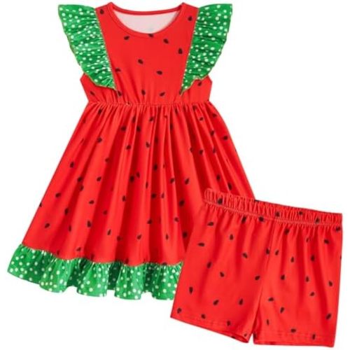 Enlifety 2-6T Toddler Girls Summer Dress Ruffle Sleeve Casual Dresses with Matching Shorts