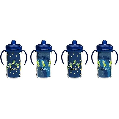 Dr. Brown's Milestones Hard Spout Insulated Sippy Cup with Handles, Blue, 10 oz, 4 Pack, 12m+