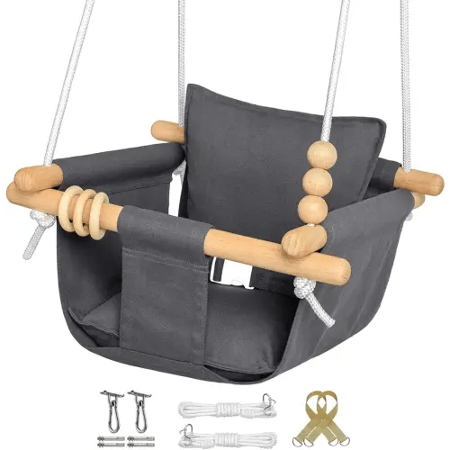 Baby Swing Outdoor and Indoor - Canvas Baby Swing 6 Months to 3 Years, Durable Baby Swing Chair, Indoor Baby Swing, Outdoor Baby Swing, Full Set of Ceiling Screws (Grey Full)