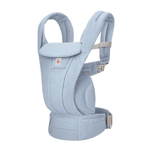 Ergobaby Omni Deluxe Baby Carrier for Newborn to Toddlers 0-48 Months (7-45 lbs) - 4-Position Breathable Mesh Baby Carrier with Ergonomic Support, Storage Pockets, and Sun Hood - Serene Blue