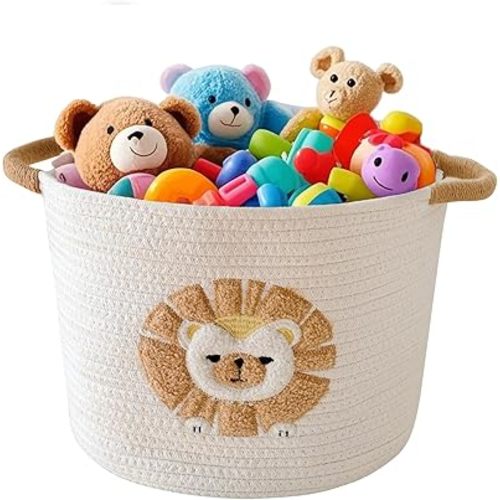 Toy Storage Basket for Kids Baby Laundry Baskets for Blanket Cute Toys Organizer Nursery Hamper Cotton Rope Baskets for Organizing, tp Diaper Storage Bin for Baby Shower Gifts, Dog Cat Toy Box