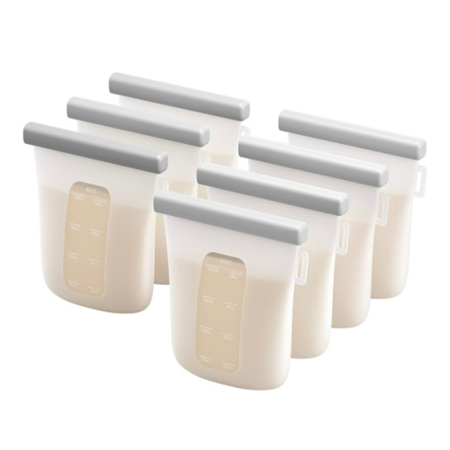 Nuliie 7 Pcs Silicone Breastmilk Storage Bags Reusable, 8oz/240ml Double Leak-Proof Breastmilk Freezer Bags, BPA Free Self-Standing Milk Bags for Breastfeeding, Baby Food Pouches