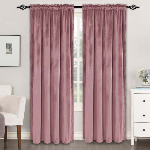 XWZO Velvet Curtains 84 inches-Blackout Thermal Insulated Solid Soft Curtains for Bedroom Living Room Rod Pocket Room Darkening 2 Panels Window Drapes with Tiebacks, 52W x 84L, Wild Rose