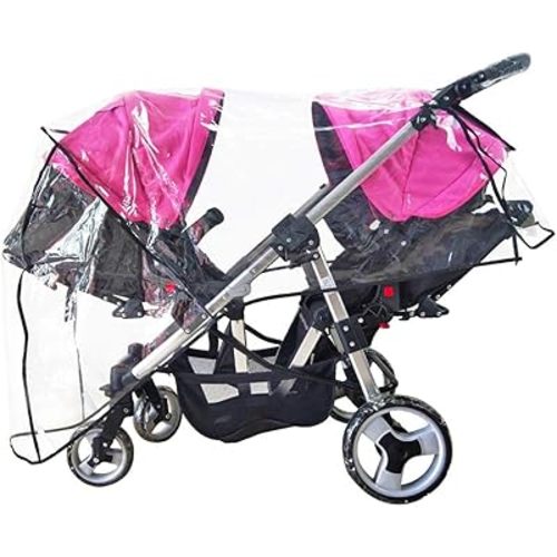 Weather Shield Double Stroller Rain Cover Twin Tandem Universal Size Baby Toddler Wind Shield Deal Popular Accessories Waterproof Windproof Travel Insect Protector (QH)