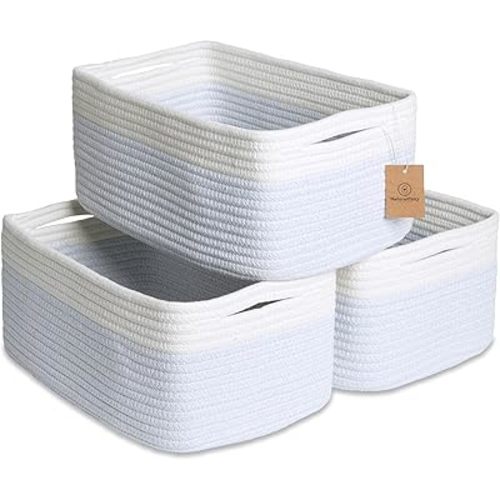NaturalCozy 13.5”x8.5”x5.5” Rectangle Storage Baskets for Shelves 3 Pack | Cotton Rope Woven Small Baskets for Organizing | Small Storage Bins for Nursery, Bathroom, Closet, Shelf, Decorative