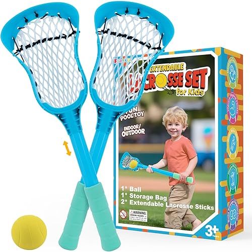 Adjustable Kid Lacrosse Stick Set Ball - Toddler Outdoor Beach Pool Yard Games & Toys for Ages 3+ 4 5 6 7 8 Year Old Boys & Girls Easter Gifts for Kids, with Lightweight Easy-Catch & Full Size Basket