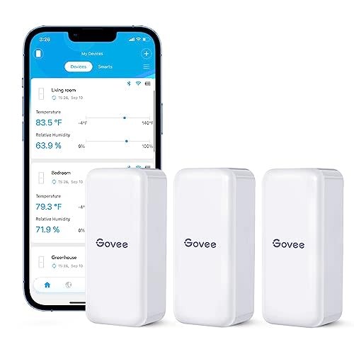 Govee WiFi Hygrometer Thermometer Sensor 3 Pack, Indoor Wireless Smart Temperature Humidity Monitor with Remote App Notification Alert, 2 Years Free Data Storage Export, for Home, Greenhouse - 3 Sensor