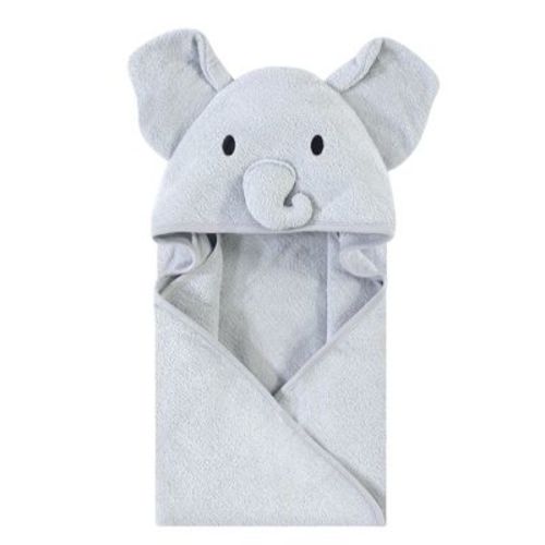 Touched By Nature Baby Unisex Organic Cotton Animal Face Hooded Towels, Gray Elephant, One Size
