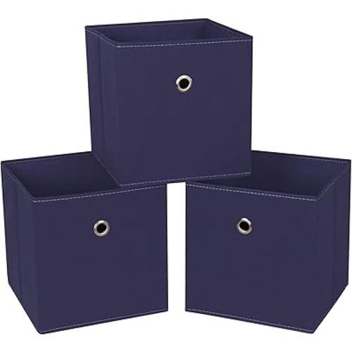 Foldable Storage Cubes Bins ,11 Inch Cloth Storage Cube Fabric Storage Box Cubes Organizer Baskets with Handles for Home Organizer Set of 3 (Navy Blue)