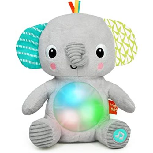 Bright Starts Hug-a-Bye Baby Elephant Stuffed Animal Musical Toy, Soft Toy Soother Plays Songs & Lights up, Newborn and up
