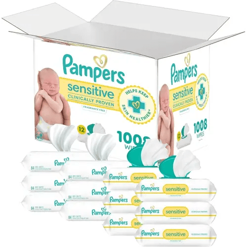 Pampers Sensitive Baby Wipes, Water Based, Hypoallergenic and Unscented, 8 Flip-Top Packs, 4 Refill Packs (1008 Wipes Total)