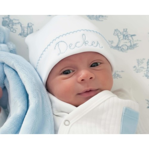 Embroidered Newborn Hat Hospital Coming Home Outfit Baby Name Hat Custom Baby Shower Gift for Gender Reveal Idea Monogram Infant Beanie