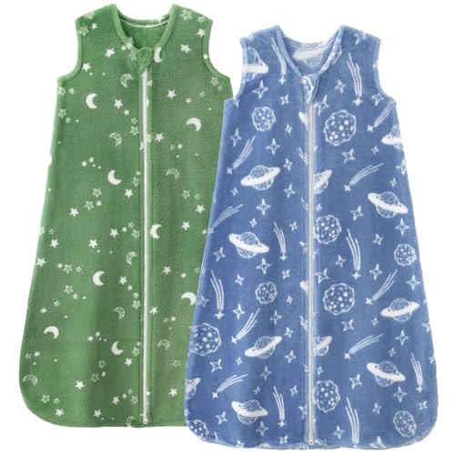 Unnivoll Fleece Baby Sleep Sack 0-6 Months 2.0 Tog Baby Wearable Blanket with 2-Way Zipper Warm Sleeping Sack for Toddler Infant Newborn - Small Blue Green Planet