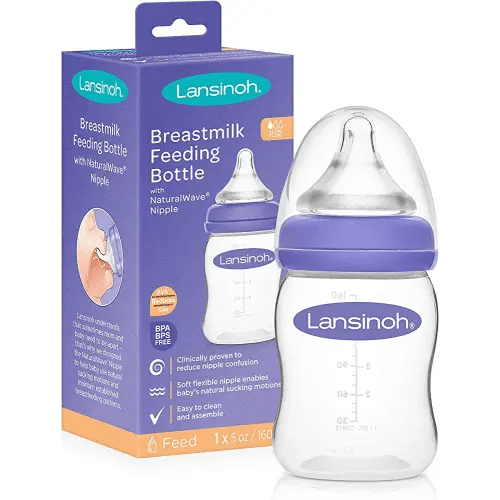 Lansinoh Momma Breastmilk Feeding Bottle with NaturalWave Slow Flow Nipple, 5 Ounces