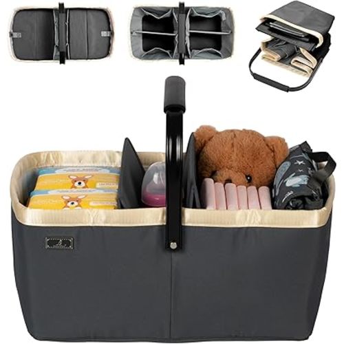 BabbleRoo Diaper Caddy: Large Capacity Diaper Organizer Basket, Perfect for Storing Baby Wipes, Diapers & Baby Essentials. Spacious, Convenient for Parents of Newborn Babies – Black