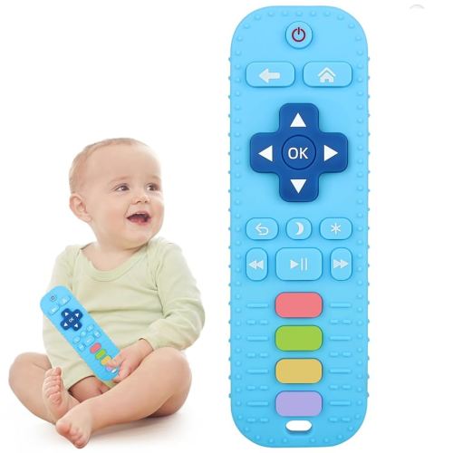 Chuya Remote Teethers Silicone Baby Teething Toys, TV Remote Teether for 0-6-12-18 Months Babies Infant Toddlers Teething Relief Chew Toys (Blue)