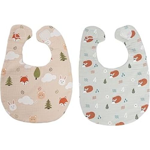Pearhead Woodland Muslin Baby Bib Set, Easter Basket Stuffers Toddler Boys and Girls, Baby Bibs, First Easter Gifts, Cotton Muslin Drool Bib Set, Lightweight Bibs For Babies 0+ Months, Set Of 2