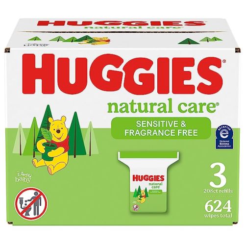 Huggies Natural Care Sensitive Baby Wipes, Hypoallergenic, 99% Purified Water, 3 Refill Packs (624 Wipes Total) - 624 Count (Pack of 3)
