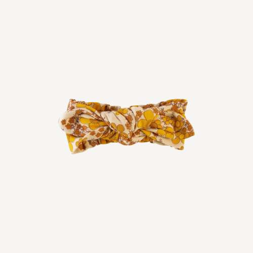 knot top elastic headband | sunset 60`s daisy | organic cotton interlock