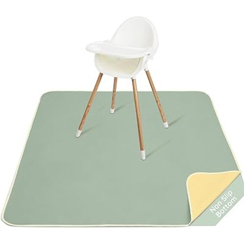 Basumee Splat Mat High Chair Mat Waterproof Baby Play Splat Mat for Under High Chair Food Catcher Highchair Mat for Floor Non Slip Bottom, Green, 46x42 Inches