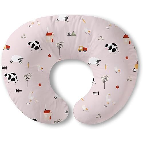 Little Grape Land Nursing Pillow for Breastfeeding, Breathable Breast Feeding Pillow and Positioner with Removable Cover for More Support, Tummy Time and Bottle Feeding Support Pillow, Pink Ranch