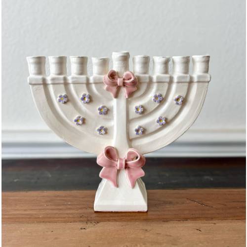 Handmade Ceramic Pink Bows Menorah