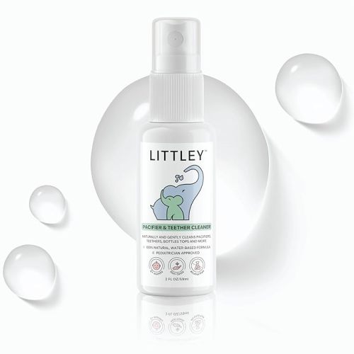 Think Smarter Products Littley Pacifier & Teether Cleaner with Hypochlorous Acid, Non-Toxic & Alcohol-Free, Gentle Formula for Cleaning Baby & Toddler Essentials, 2oz Travel-Size Spray Bottle