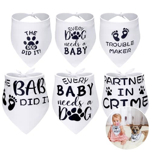 Teenyyou 6 Pcs Baby and Pet Bib Set Dog and Baby Matching Outfits Triangle Printed Bibs Dog Bandana Pet Scarf for Baby and Fur Baby