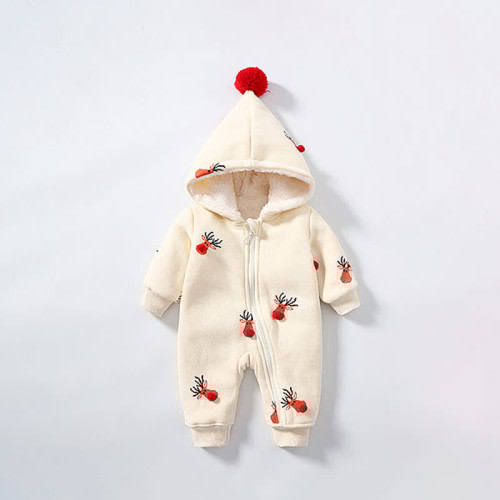 Baby Beige Deer Hooded Warm Romper
