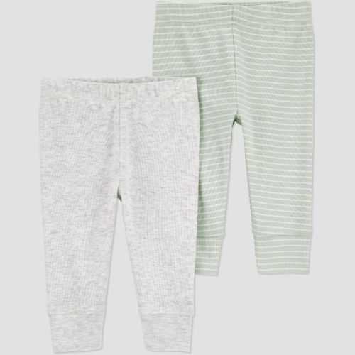 Carter's Just One You®️ Baby Boys' 2pk Pants - Green/Gray 18M: Slim Fit, Stripe Pattern, Full Waistband Elastic, Pull-On Style