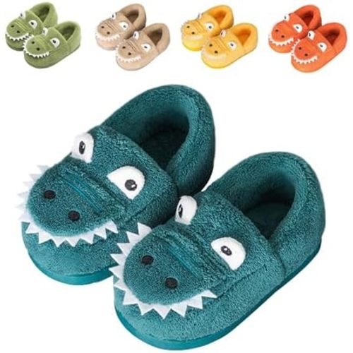 JACKSHIBO Toddler Slippers Boys Girls Little Kids Dinosaur House Shoes Cute Bunny Slipper for Home Indoor Winter Bedroom Non Slip Soft Plush Rabbit Warm Shoes