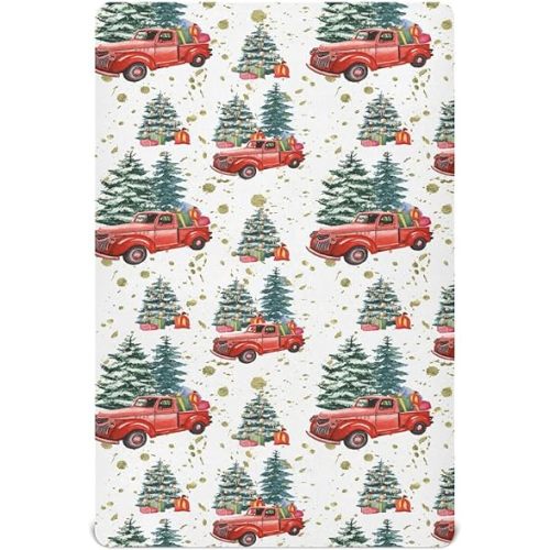 Christmas Red Truck Tree Fitted Crib Sheet for Boys Girls Baby Crib Sheet Crib Mattress Sheet Toddler Bed Sheets for Toddler Bed,52 X 28 in