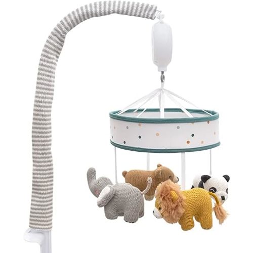 Living Textiles Baby Musical Mobile - Day at The Zoo | Crib Toy, Knitted Zoo Characters, Nursery Decor, Calming Soother with 12 Lullabies | Perfect Baby Toy for Boys and Girls