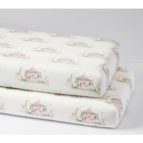 AERIN Carousel Organic Crib Fitted Sheet