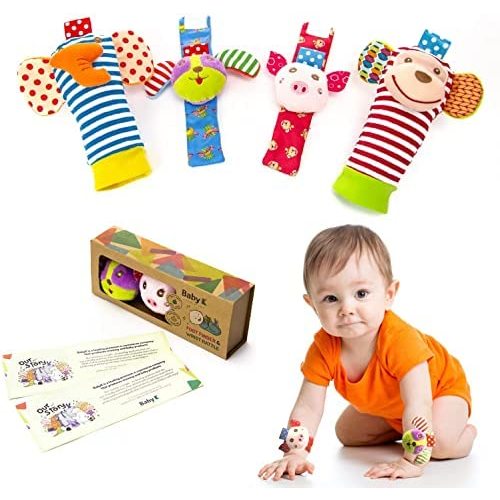 BABY K Baby Rattle Socks for Girls & Boys (Zoo Set) - Baby Wrist Rattles and Foot Rattles - Infant Toys 3-6 Months, 0-3 or 6-9 Months - Baby Toys for Newborns As Gift - Easy to Wear Baby Rattle Toys
