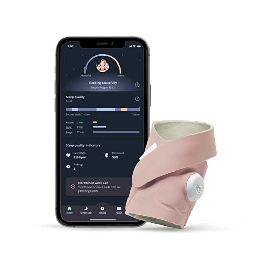 Owlet Dream Sock® - FDA-Cleared Smart Baby Monitor - Track Live Pulse (Heart) Rate, Oxygen in Infants - Receive Notifications - Dusty Rose - Dream Sock Dusty Rose