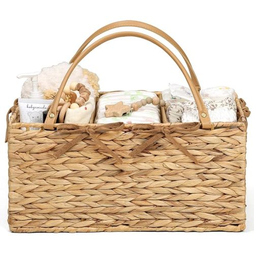 Klippehop Diaper Caddy Organizer, Hand Rattan Nursery Storage Basket for Baby Essentials, Baby Changing Table Organizer Perfect Nursery Assistant, Easy Assemble (Natural Light, L)