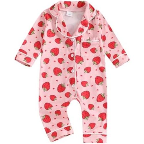 Balaflyie Baby Girl Button Down Pajamas Romper One-Piece Jumpsuit Long Sleeve Sleeper Infant Sleepwear