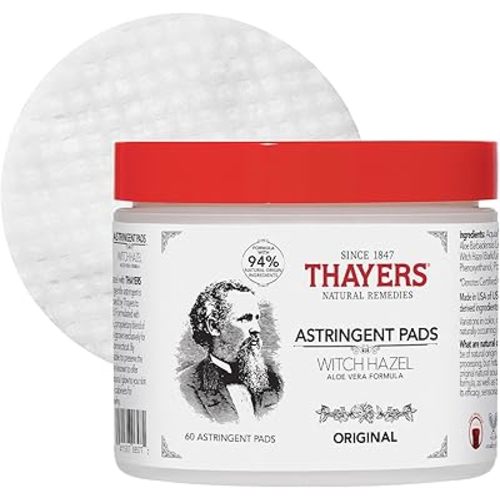 THAYERS Original Witch Hazel Astringent Pads with Aloe Vera Formula, 60 Count