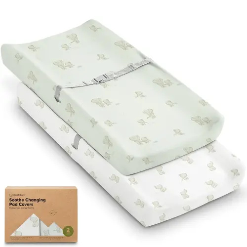 2-Pack Organic Changing Pad Covers for Girl, Boy, Neutral - 100% Cotton Changing Table Pad Cover, Soft Baby Nursery Diaper Changing Pad Sheets, Contour Changing Pads Liners, Change Pad Cover (Elly)