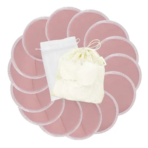 wegreeco Nursing Breast Pads (14 Pack) + Laundry Bag & Travel Storage Bag, 4.7 inch - Washable & Reusable Breastfeeding Nursing Pads (Mild Pink, Large, Contoured & Plain Shape)